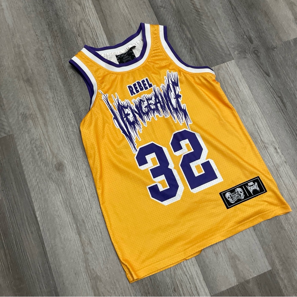 Rebel Vengeance Men’s Jersey #32 Yellow and Purple Size Small